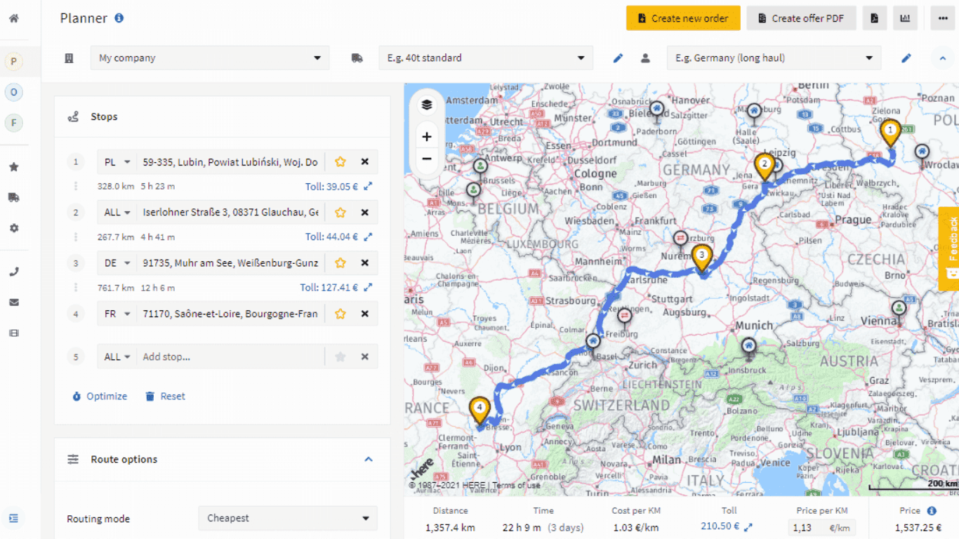 Online and easytouse HGV truck route planner for Europe