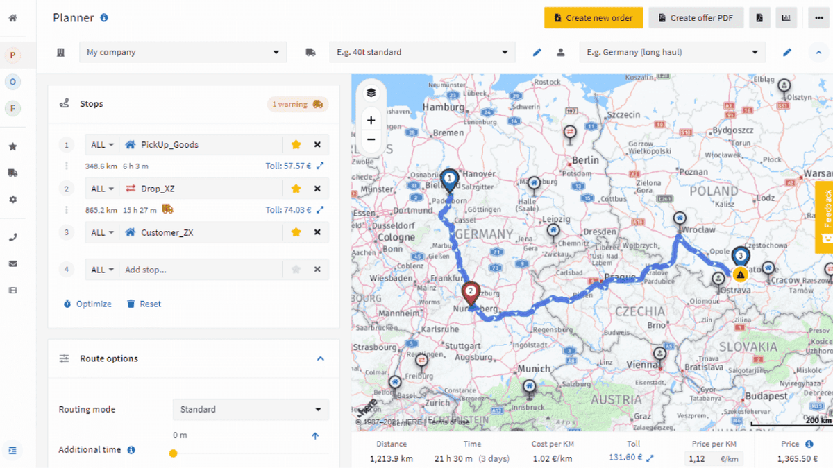 Online and easytouse HGV truck route planner for Europe