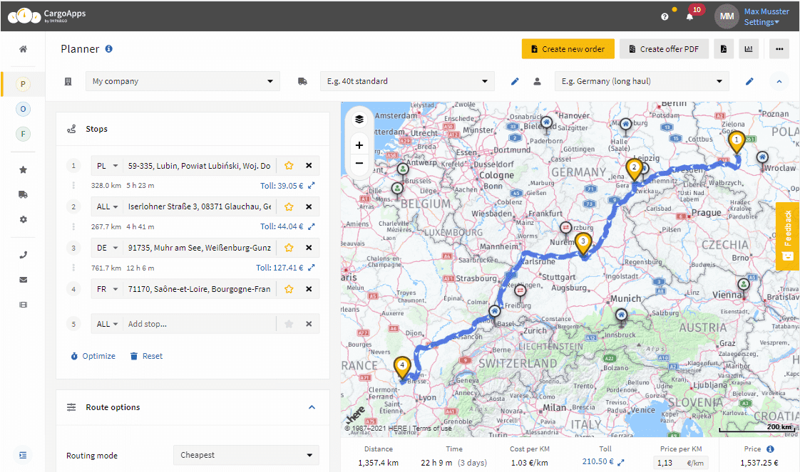 hgv truck route planner for europe