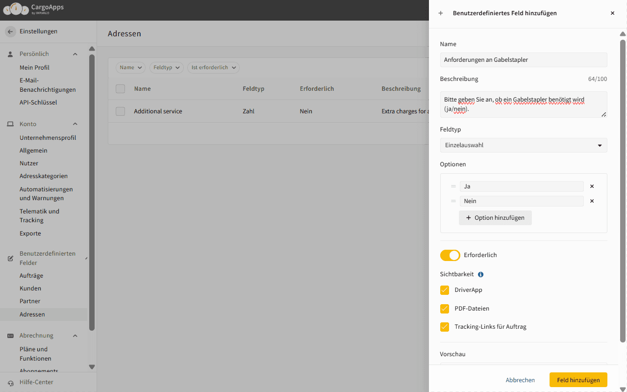 Benutzerdefinierte-Feld-Automatisierung–Impargo-TMS
