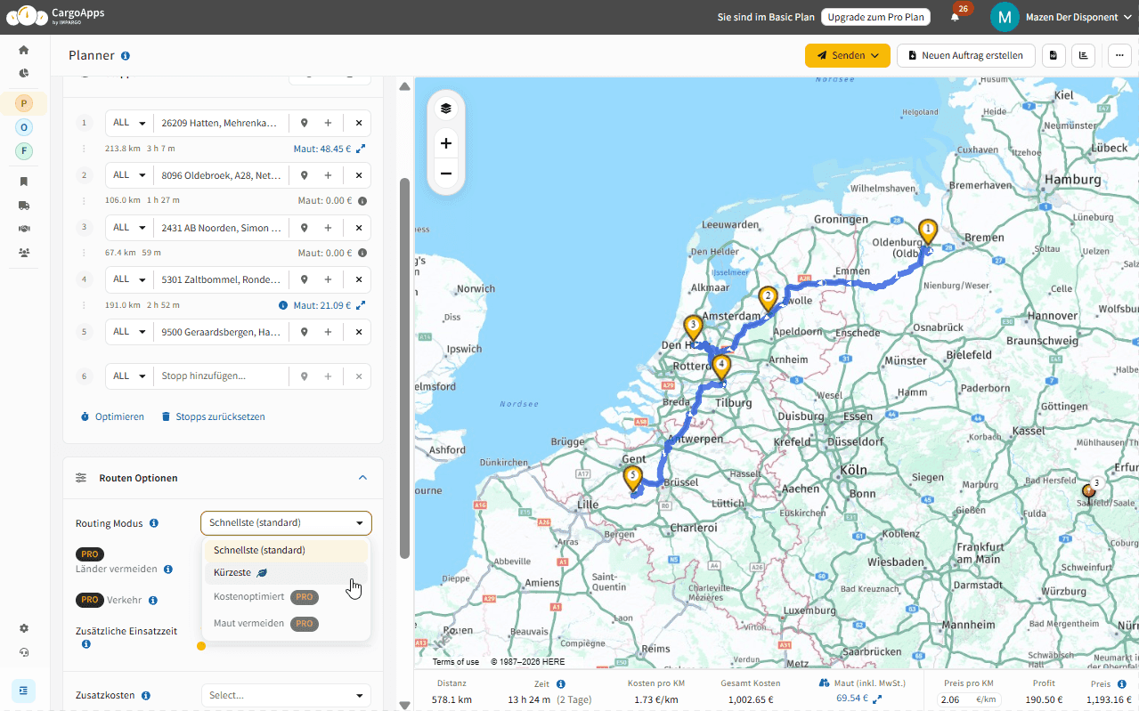 kostengünstige-Lkw-Route-Niederlande-Impargo
