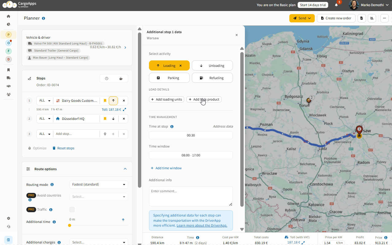 Dispatcher creates a custom bulk load into IMPARGO TMS to send to driver