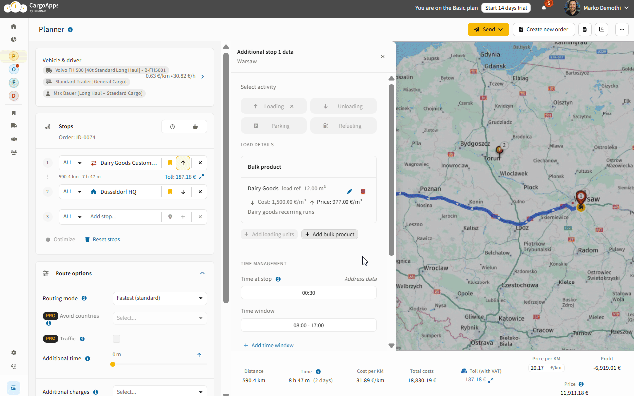 Creating multiple transport order copies or a template for recurring bulk goods transportation runs all within IMPARGO TMS