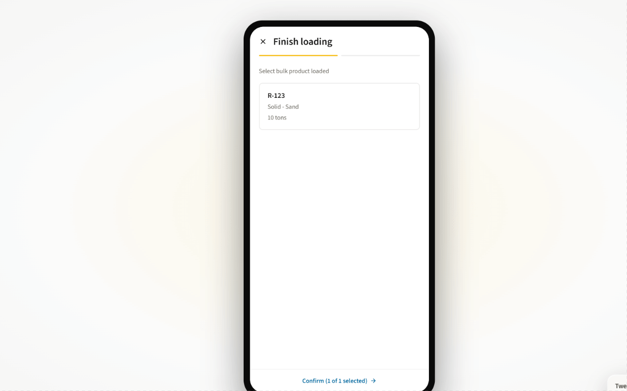 Truck driver updates bulk product load status via the IMPARGO DriverApp