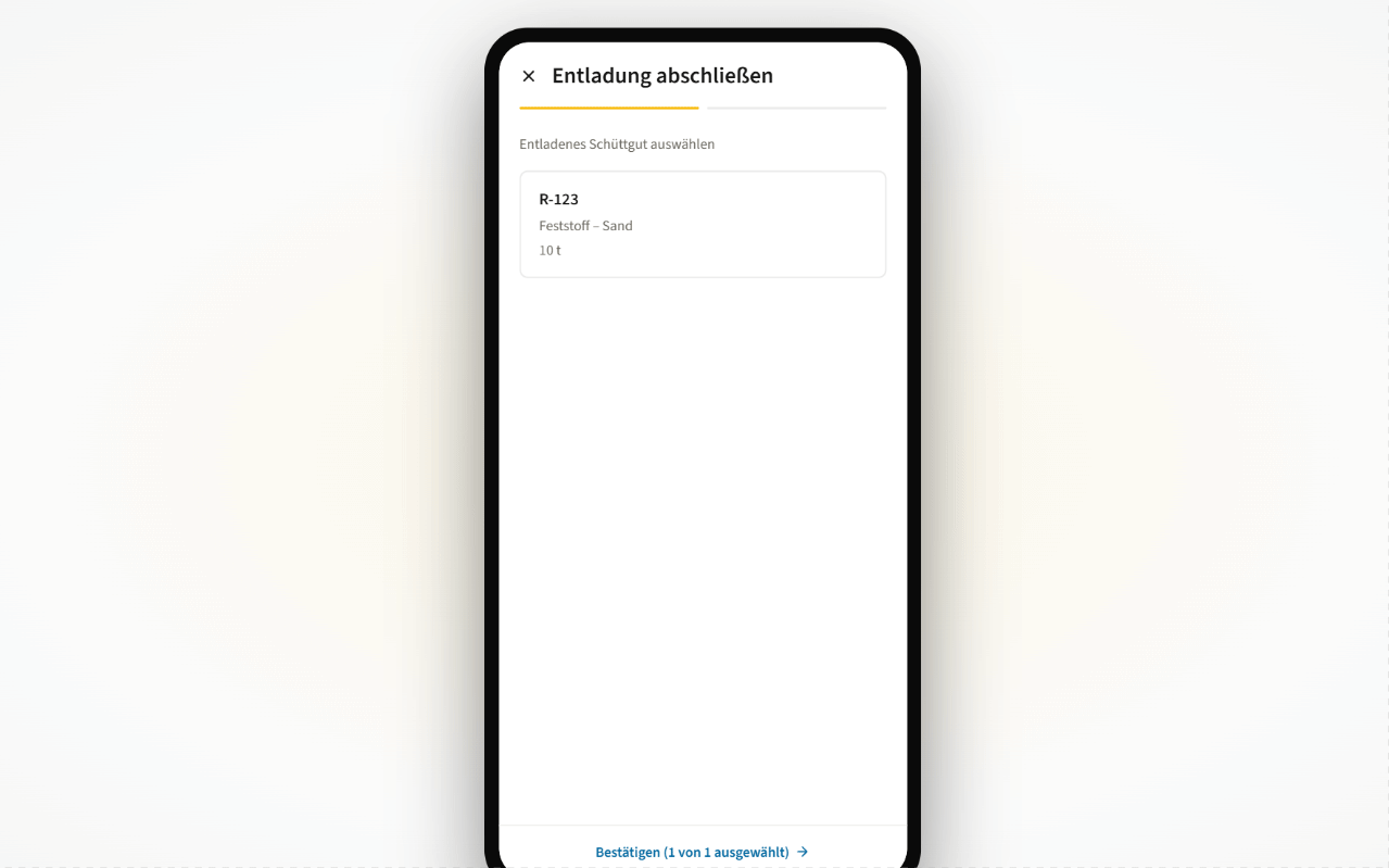 Lkw-Fahrer aktualisiert den Status der Schüttgutladung über die IMPARGO DriverApp