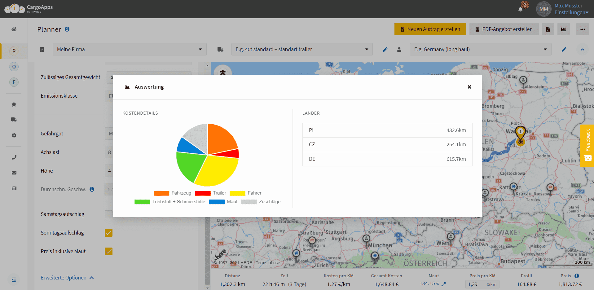 Software Application Disposition Map Software zur LKW Disposition